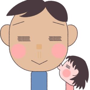 父の日・子供にほっぺをキスされて喜ぶお父さんのイラスト