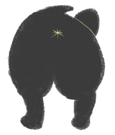 黒いフレンチブルドッグの後ろ姿のイラスト（ちょんまる）
