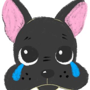 泣いている顔のフレンチブルドッグのイラスト（ちょんまる）