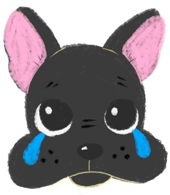 泣いている顔のフレンチブルドッグのイラスト（ちょんまる）