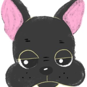 眠そうな顔のフレンチブルドッグのイラスト（ちょんまる）顔アップ