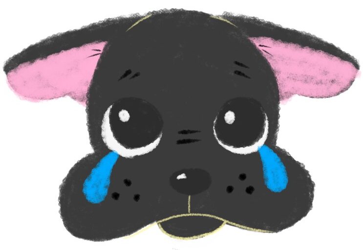 号泣するフレンチブルドッグの顔のイラスト（ちょんまる）大きめ