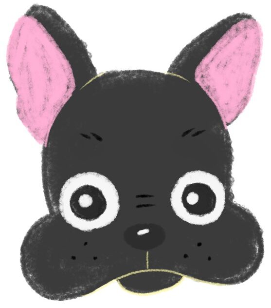 驚いた顔のフレンチブルドッグのイラスト（ちょんまる）