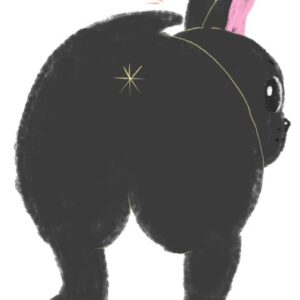 横向きでチラ見してくる黒いフレンチブルドッグのお尻のイラスト（ちょんまる）