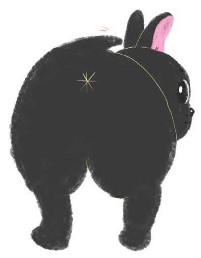 横向きでチラ見してくる黒いフレンチブルドッグのお尻のイラスト（ちょんまる）