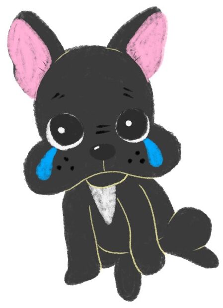 泣いている顔のフレンチブルドッグのイラスト（ちょんまる）