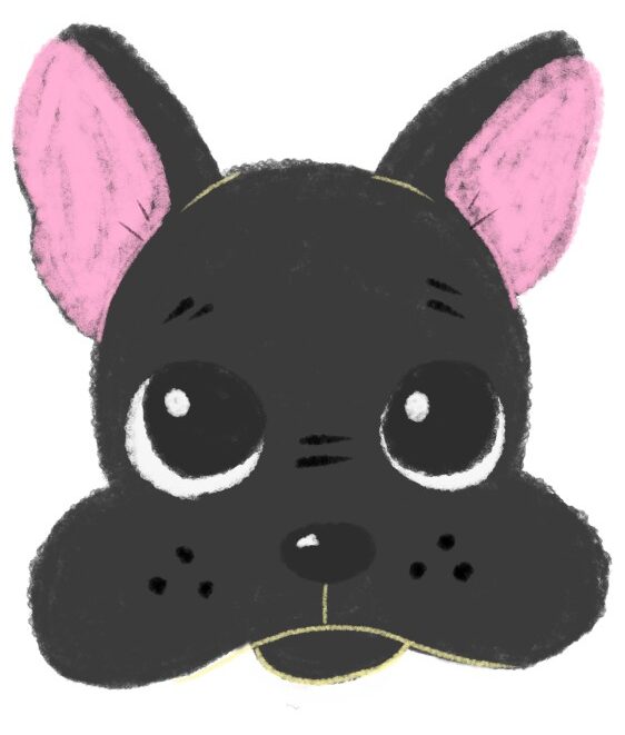 ぼんやりのんびりしたフレンチブルドッグのイラスト（ちょんまる）