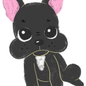 まんまるい目の黒いフレンチブルドッグのイラスト（ちょんまる）