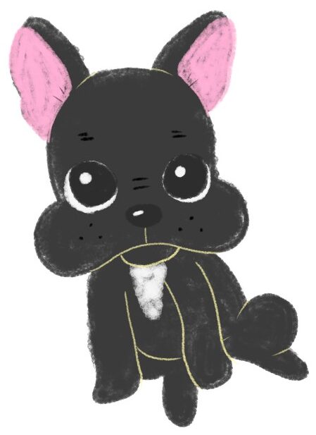 まんまるい目の黒いフレンチブルドッグのイラスト（ちょんまる）