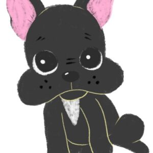 むっつりした顔でお座りするフレンチブルドッグのイラスト（ちょんまる）