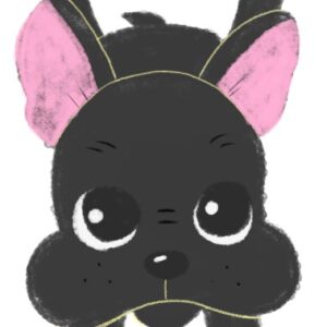 寝そべって散歩を拒否する黒いフレンチブルドッグのイラスト（ちょんまる）