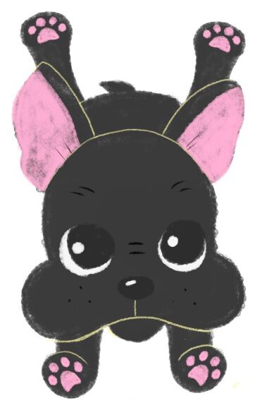 寝そべって散歩を拒否する黒いフレンチブルドッグのイラスト（ちょんまる）