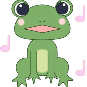 歌うかわいいカエルのフリーイラスト（音符・ほっぺあり）