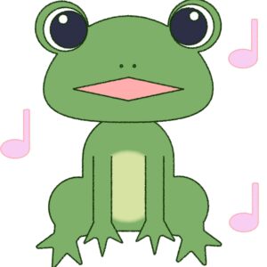 歌うかわいいカエルのフリーイラスト（音符・ほっぺなし