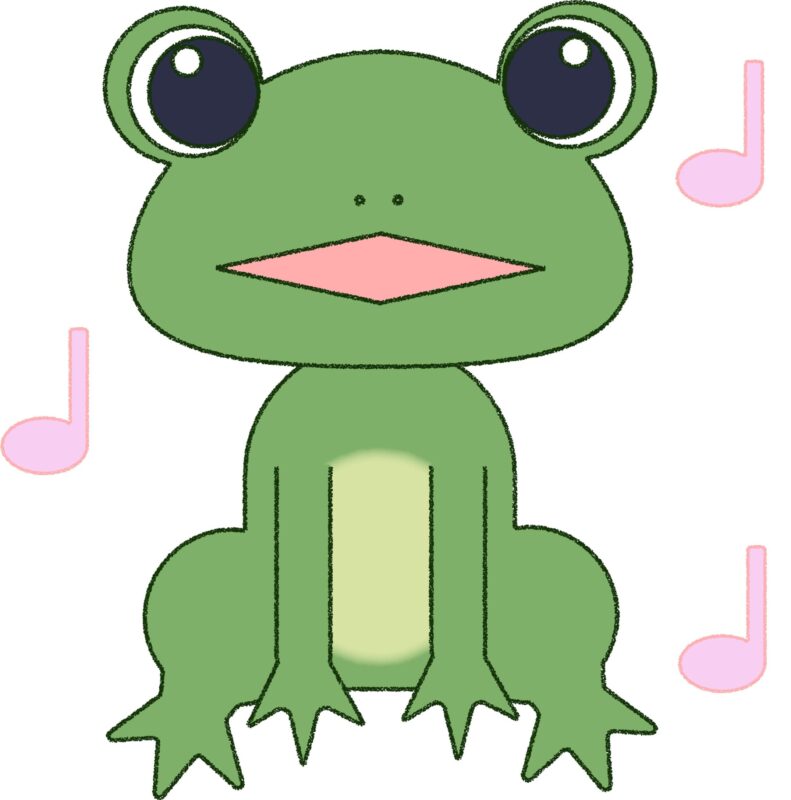歌うかわいいカエルのフリーイラスト（音符・ほっぺなし