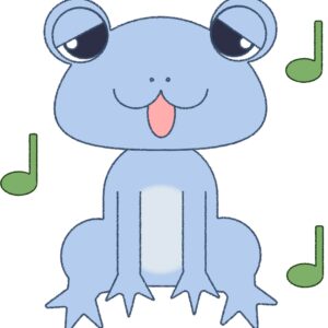 カエル イラスト 歌う 水色 シンプル シンプル クレヨン風 かわいい チラシ おたより 資料 無料