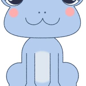 カエル イラスト 笑顔 水色 シンプル クレヨン風 かわいい チラシ おたより 資料 無料