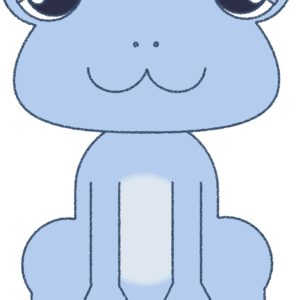 カエル イラスト 笑顔 水色 シンプル クレヨン風 かわいい チラシ おたより 資料 無料