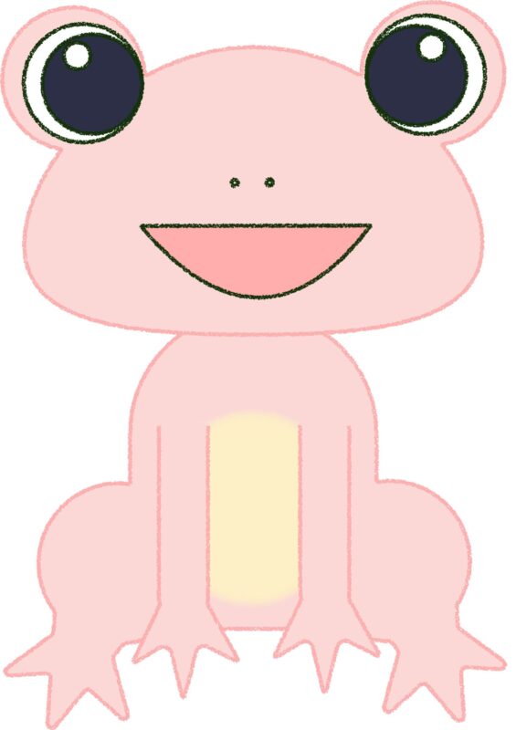 カエル イラスト 笑う ピンク シンプル クレヨン風 かわいい チラシ おたより 資料 無料