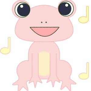 カエル イラスト 歌う ピンク シンプル クレヨン風 かわいい チラシ おたより 資料 無料