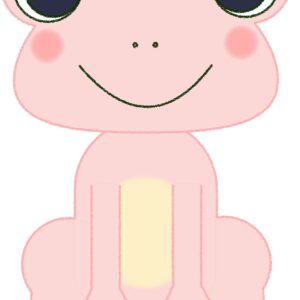 カエル イラスト 笑顔 ピンク シンプル クレヨン風 かわいい チラシ おたより 資料 無料