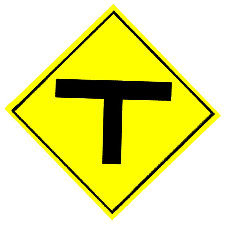 T字路（丁字路）の道路標識のイラスト