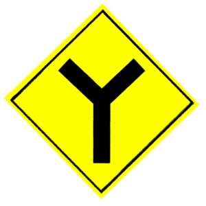 Y字路の道路標識のイラスト