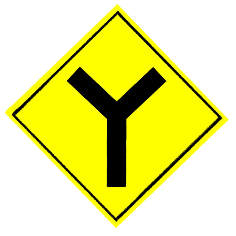 Y字路の道路標識のイラスト
