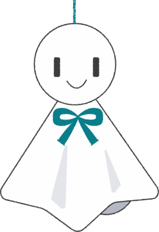 かわいいてるてる坊主・青リボンのイラスト素材