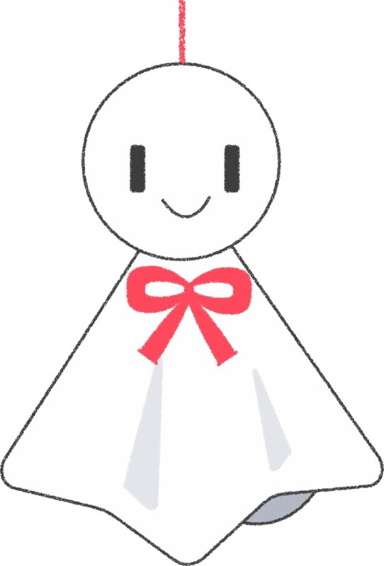 かわいいてるてる坊主・赤リボンのイラスト素材