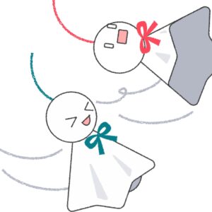 風に揺れるてるてる坊主2体セットのイラスト（梅雨・行事）