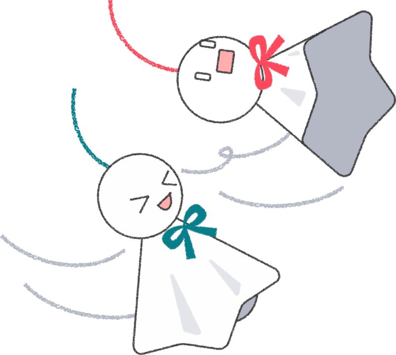 風に揺れるてるてる坊主2体セットのイラスト（梅雨・行事）