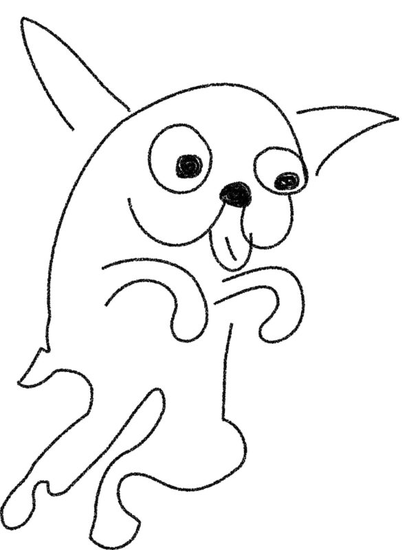 こどもが描いたちょんまる（フレンチブルドッグ）のゆるイラスト