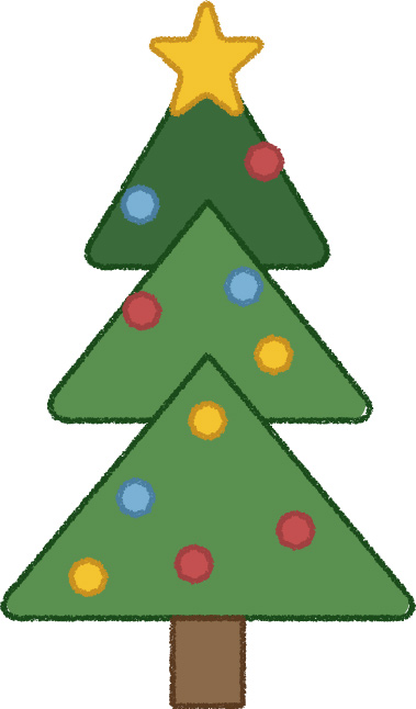 クリスマスツリー イラスト 緑 冬 シンプル クレヨン風 かわいい おたより 資料 無料