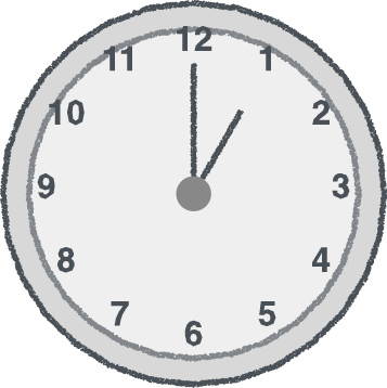 時計 イラスト クレヨン風 1時 グレー 無料