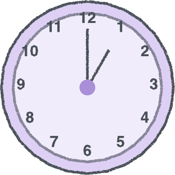 時計 イラスト クレヨン風 1時 ラベンダー 無料
