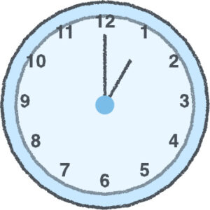 時計 イラスト クレヨン風 1時 スカイブルー 無料