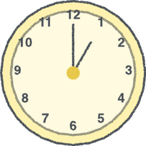時計 イラスト クレヨン風 1時 イエロー 無料
