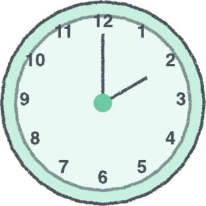 時計 イラスト クレヨン風 2時 ミント 無料