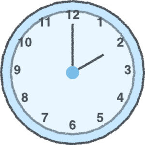 時計 イラスト クレヨン風 2時 スカイブルー 無料