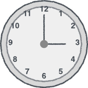 時計 イラスト クレヨン風 3時 グレー 無料