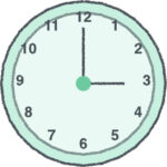 時計 イラスト クレヨン風 3時 ミント 無料