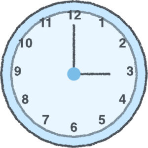 時計 イラスト クレヨン風 3時 スカイブルー 無料