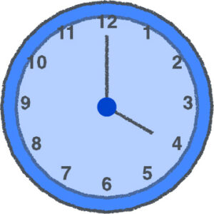 時計 イラスト クレヨン風 4時 ブルー 無料