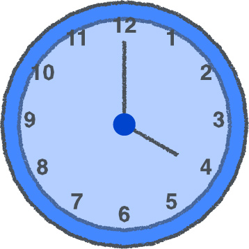時計 イラスト クレヨン風 4時 ブルー 無料