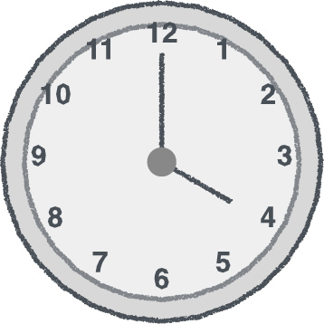 時計 イラスト クレヨン風 4時 グレー 無料