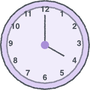 時計 イラスト クレヨン風 4時 ラベンダー 無料