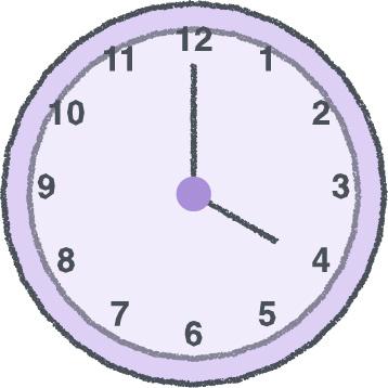 時計 イラスト クレヨン風 4時 ラベンダー 無料