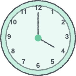 時計 イラスト クレヨン風 4時 ミント 無料