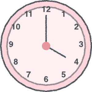 時計 イラスト クレヨン風 4時 ピンク 無料